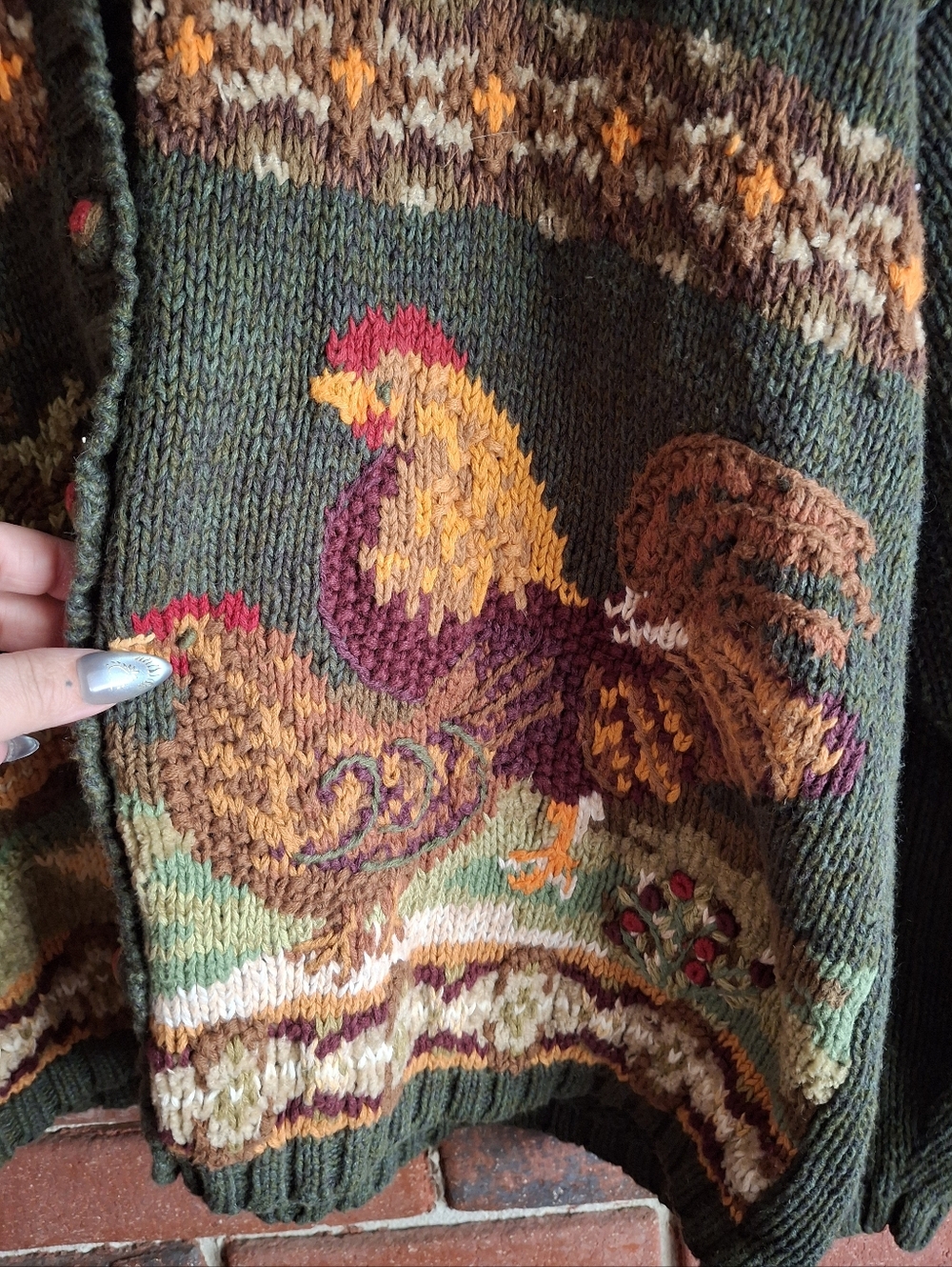 🐓Vintage Heirloom Collectible XL Rooster Farm Fall Cardigan - Picture 4 of 8